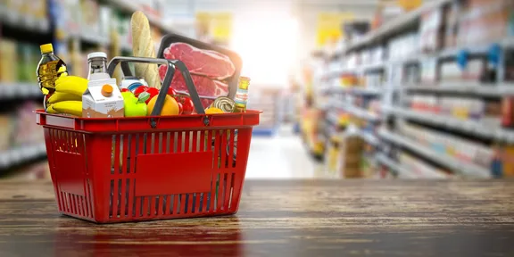 Shopping basket full of products